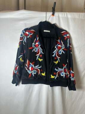 Alice + Olivia Felisa Embroidered Silk Bomber Jacket
